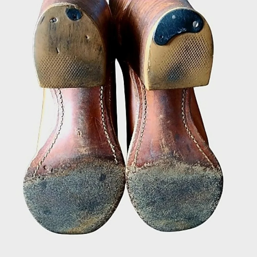 Frye Brown Knee High Leather Heeled Boots 7B - Picture 6 of 10